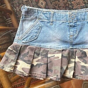 Vintage denim and camo mini skirt